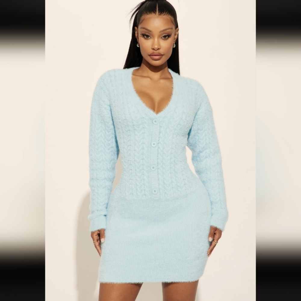 Kaylee Sweater Mini Dress-Blue